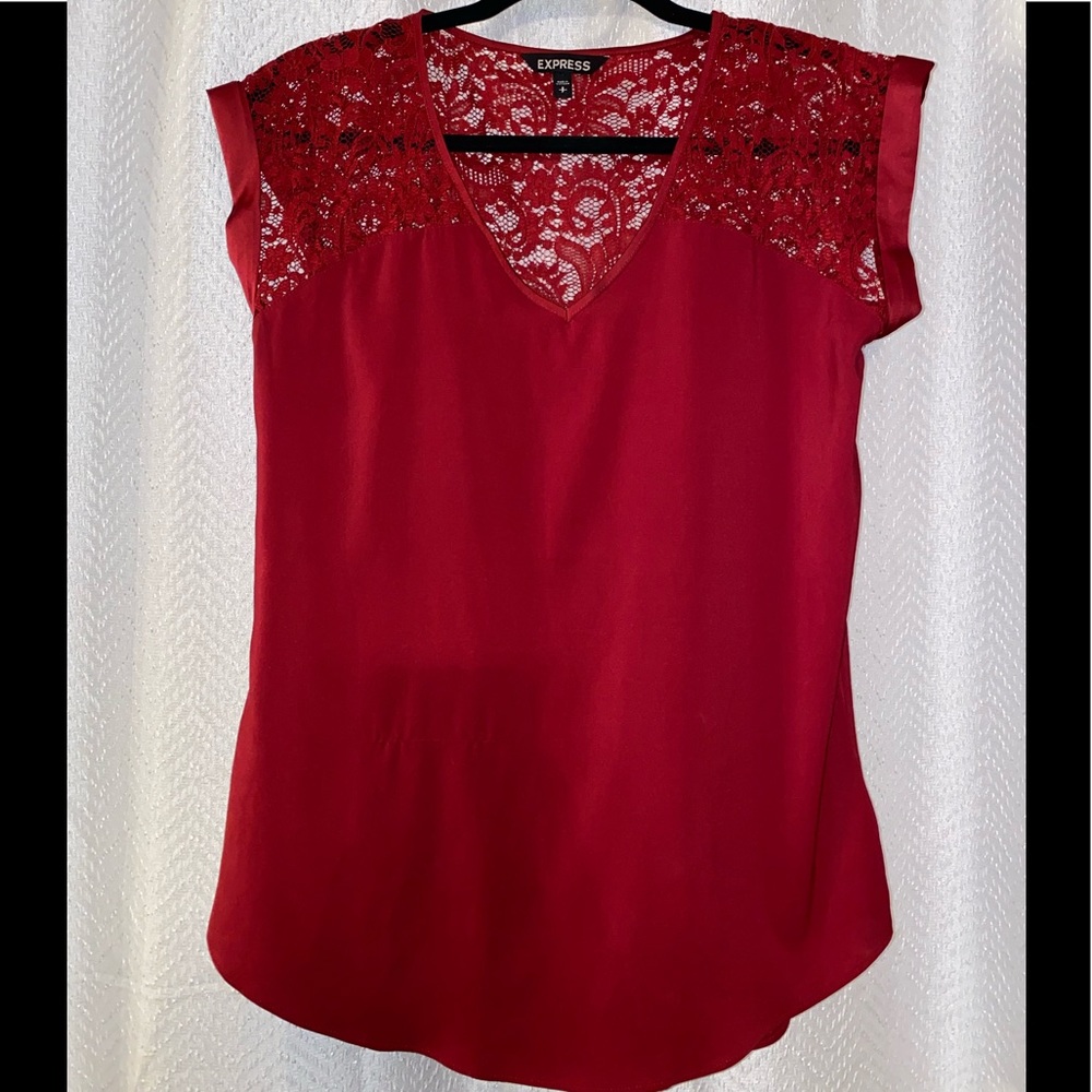 Maroon lace detail express blouse